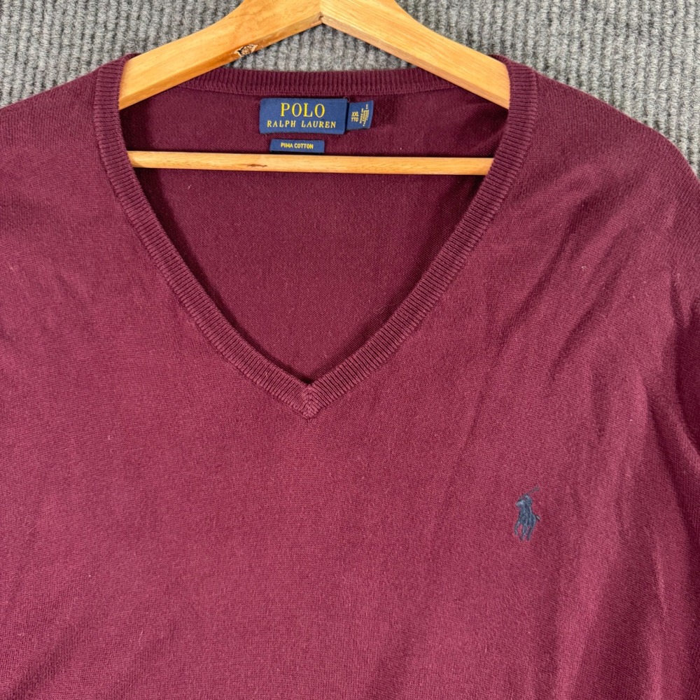 Polo Ralph Lauren Mens XXL Burgundy V Neck Sweater Preppy‎ Old Money Academia